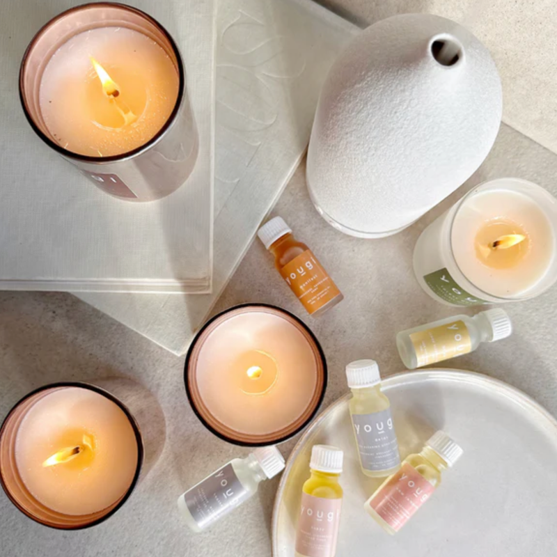 Calming essential oils for stress relief.