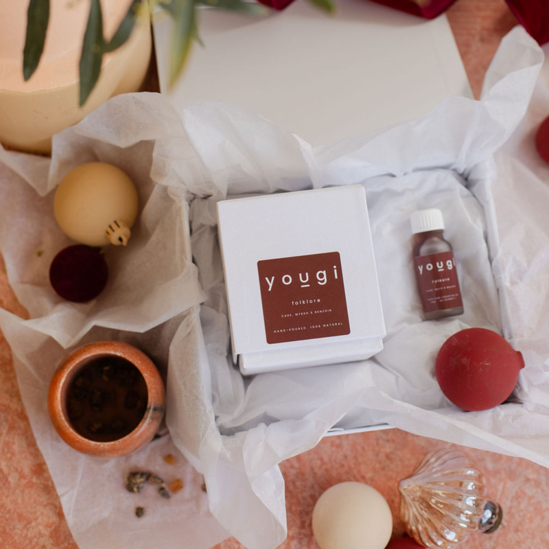 Yougi natural gifts wrapped for Christmas.