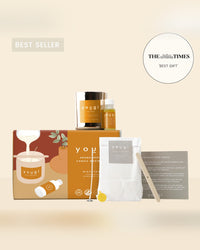 The Manifest candle-making kit: box, vessel, essential oil blend, soy wax, wick and instructions