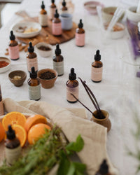 Yougi essential oils and botanicals laid out at the Connaught Street studio