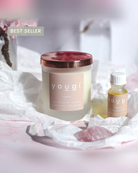 Happy natural soy wax aromatherapy candle in frosted glass with copper lid