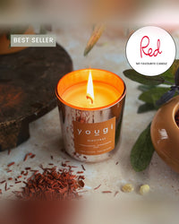Manifest frankincense soy wax candle in frosted glass with copper lid