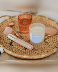Moonlight Bloom jasmine soy wax candle in frosted glass with copper lid