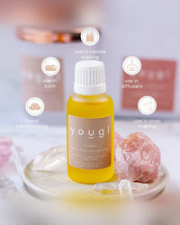 Happy pure essential oil blend, 15ml bottle, with ways to use it: diffusers, bath, candle and soap making