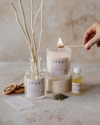Happy candle in frosted white glass, Yougi