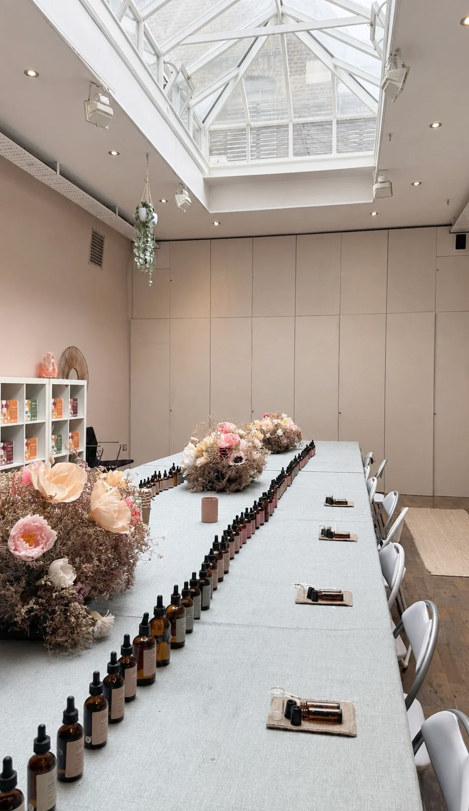 The Fashion Street studio in Whitechapel, table laid for a workshop under the skylight